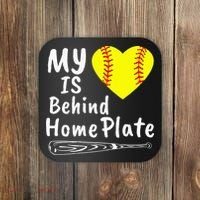 My Heart Is Behind Home Plate Softball Proud Mom Dad Coaster thumb 0