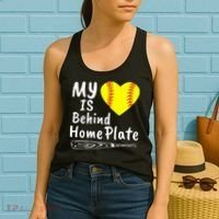 My Heart Is Behind Home Plate Softball Proud Mom Dad Women's Tank Top thumb 2