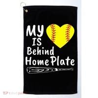 My Heart Is Behind Home Plate Softball Proud Mom Dad Golf Towel thumb 0