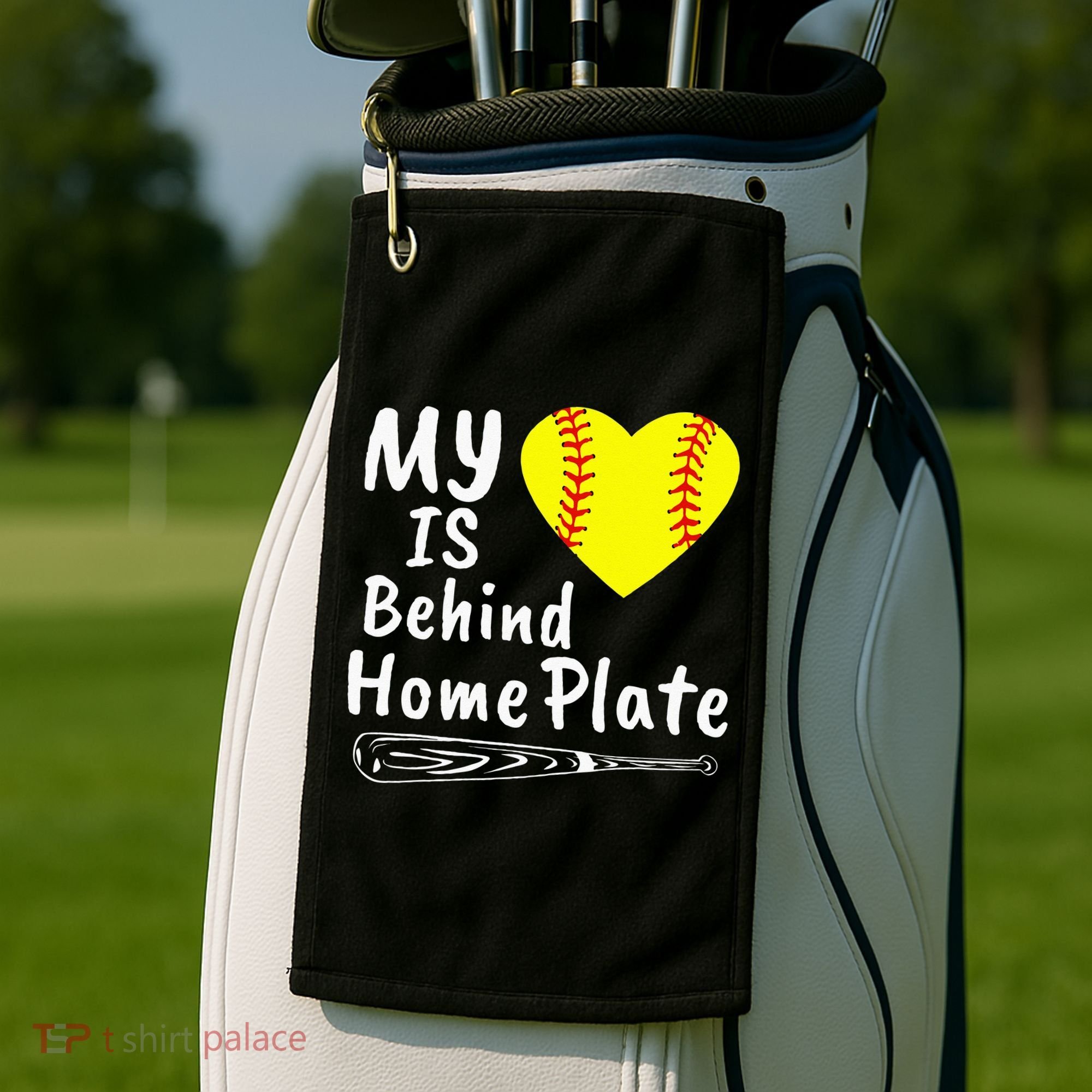 My Heart Is Behind Home Plate Softball Proud Mom Dad Golf Towel