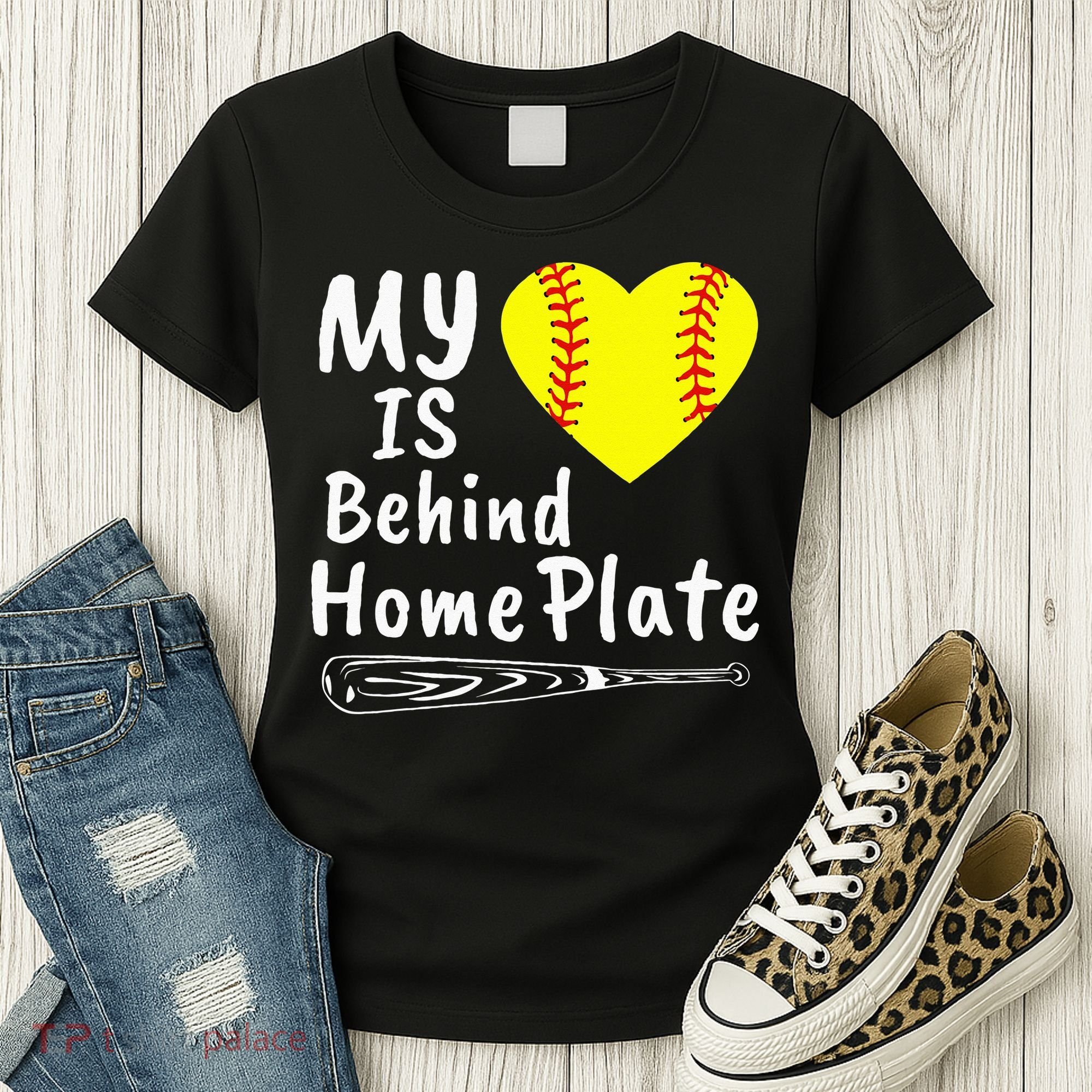My Heart Is Behind Home Plate Softball Proud Mom Dad Women's T-Shirt