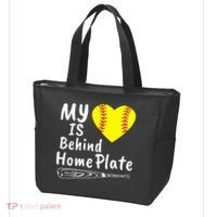 My Heart Is Behind Home Plate Softball Proud Mom Dad Tote Bag thumb 3
