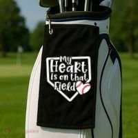 My Heart Is On That Field Baseball Mom Cute Funny Gift Golf Towel thumb 2