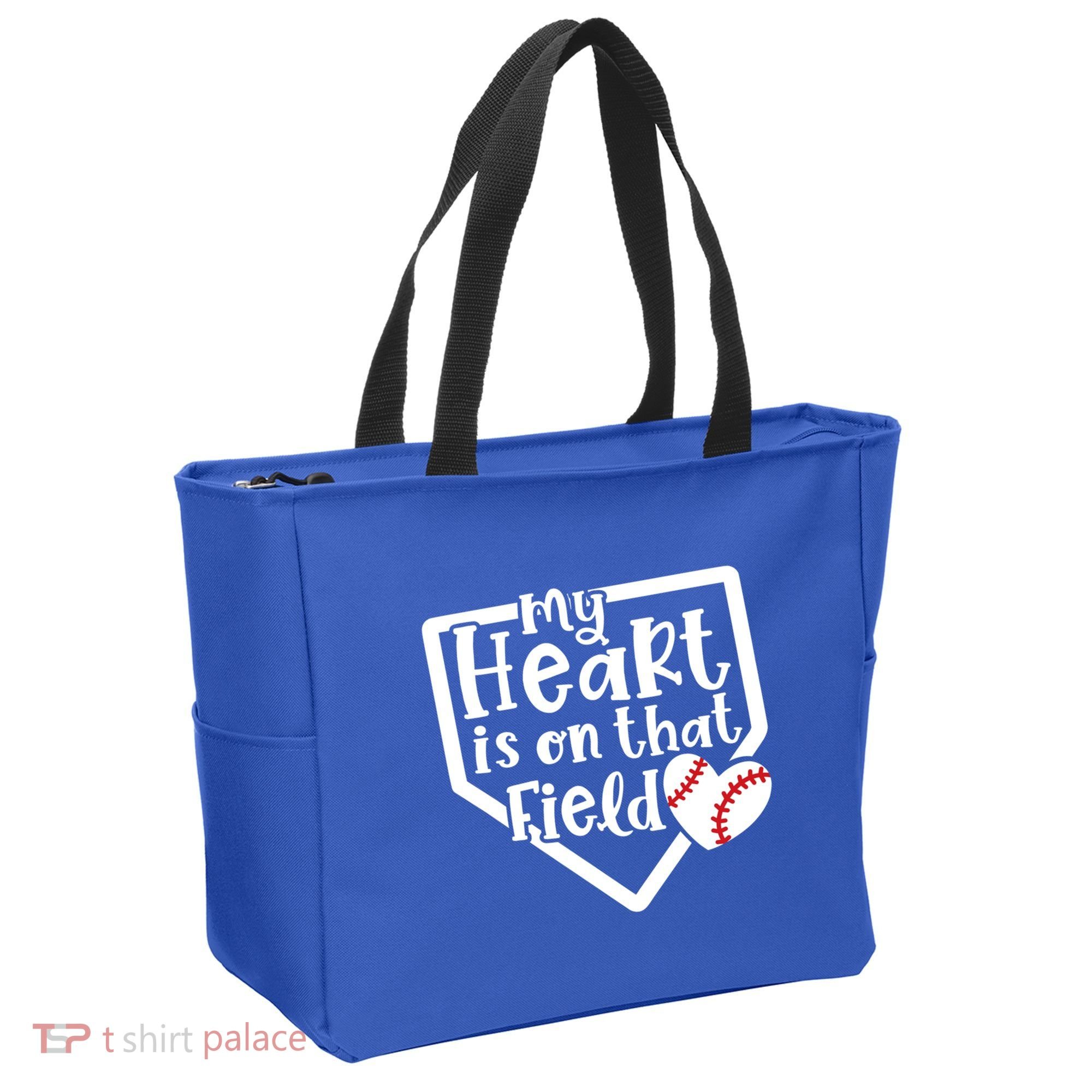 My Heart Is On That Field Baseball Mom Cute Funny Gift Tote Bag