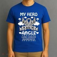 My Hero Is Now My Angel Lung Cancer Awareness Carcinomas Gift T-Shirt thumb 3
