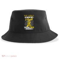 My Hero Is Now My Angel Sarcoma Cancer Awareness Warrior Great Gift Sustainable Bucket Hat thumb 0