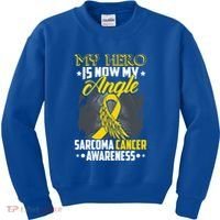 My Hero Is Now My Angel Sarcoma Cancer Awareness Warrior Great Gift Kids Sweatshirt thumb 0
