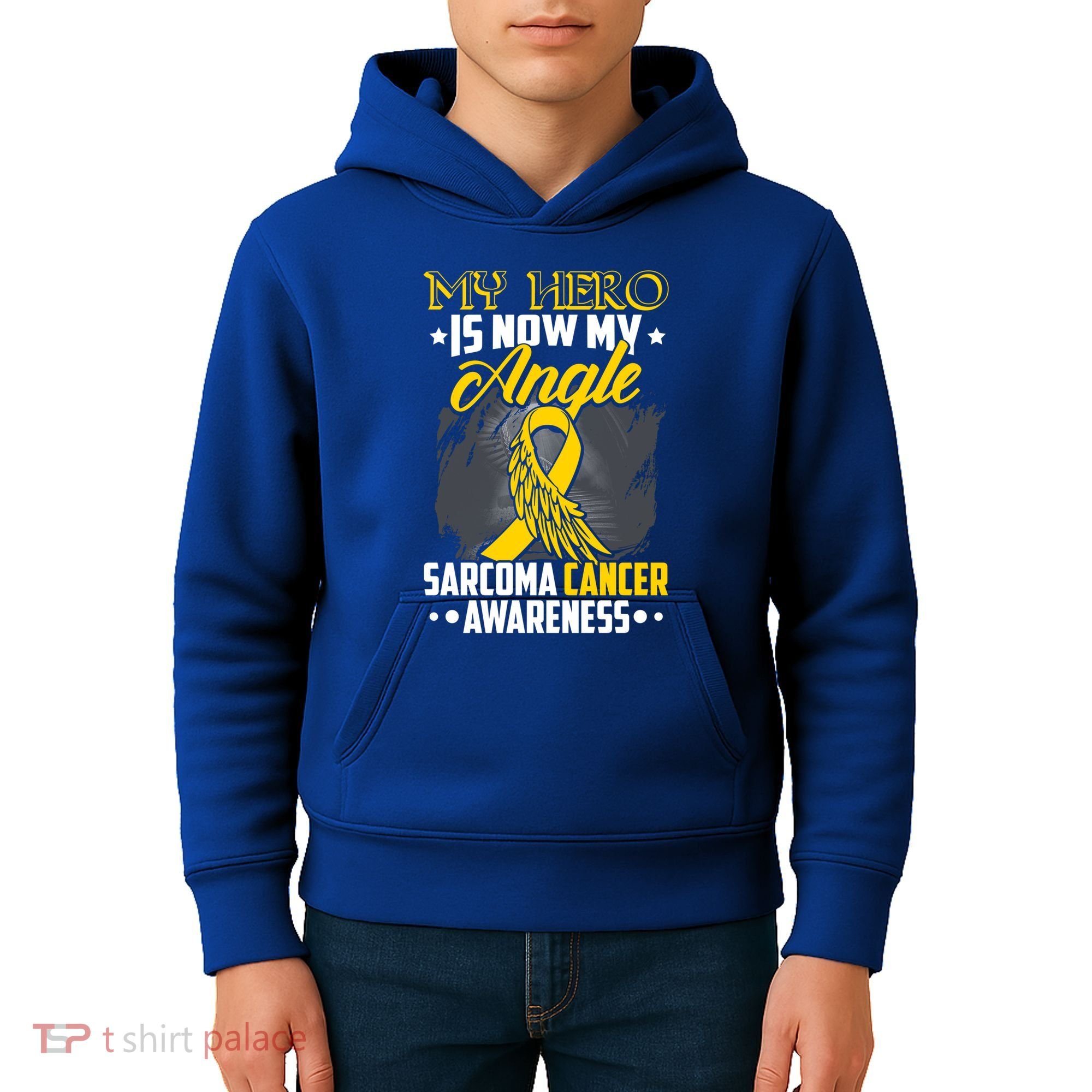 My Hero Is Now My Angel Sarcoma Cancer Awareness Warrior Great Gift Kids Hoodie