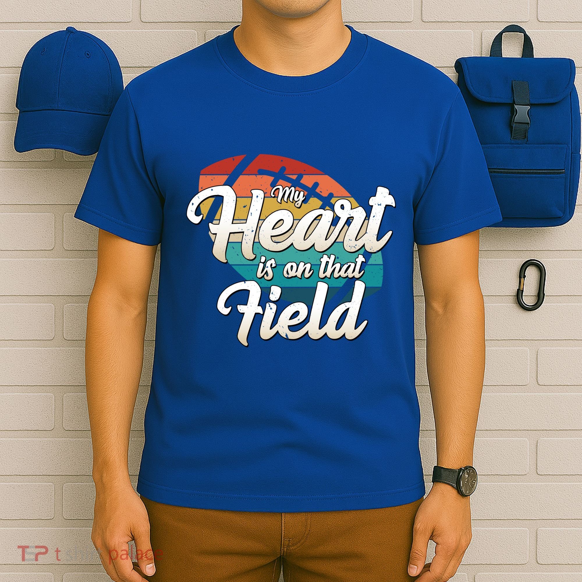 My Heart Is On That Field Retro Football Ball Team Mom Dad Gift T-Shirt