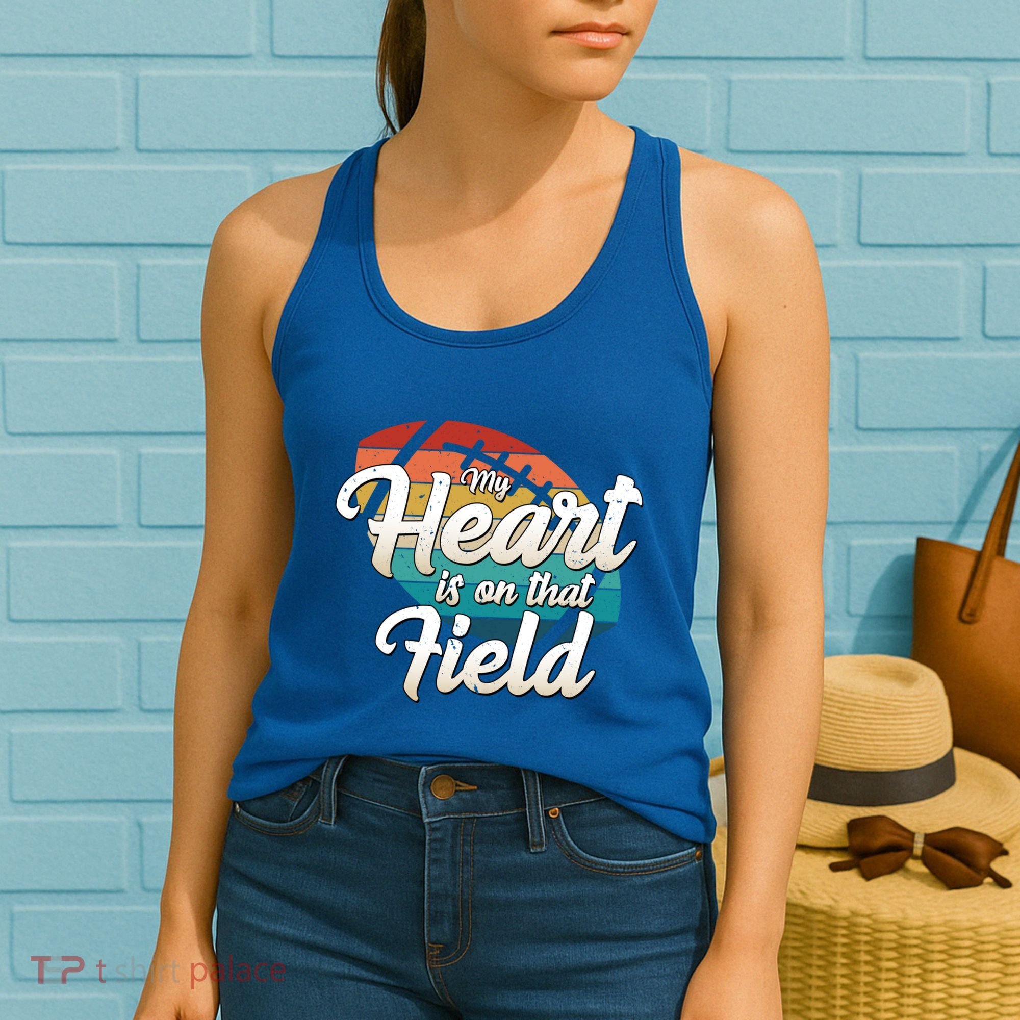 My Heart Is On That Field Retro Football Ball Team Mom Dad Gift Women's Tank Top