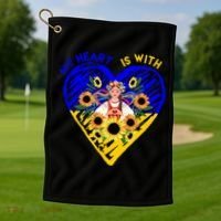 My Heart Is With Ukraine Sunflower Golf Towel thumb 1