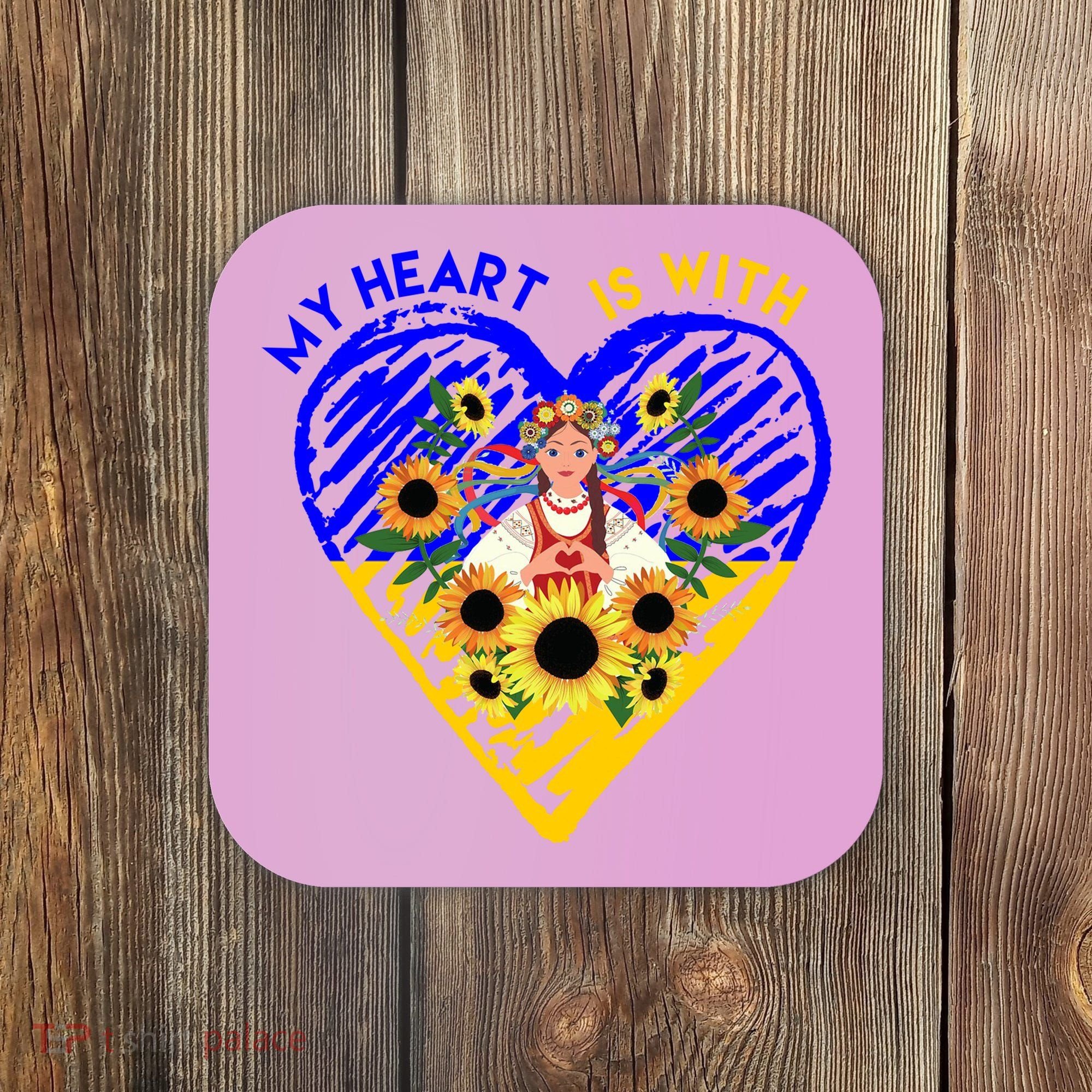 My Heart Is With Ukraine Sunflower Coaster