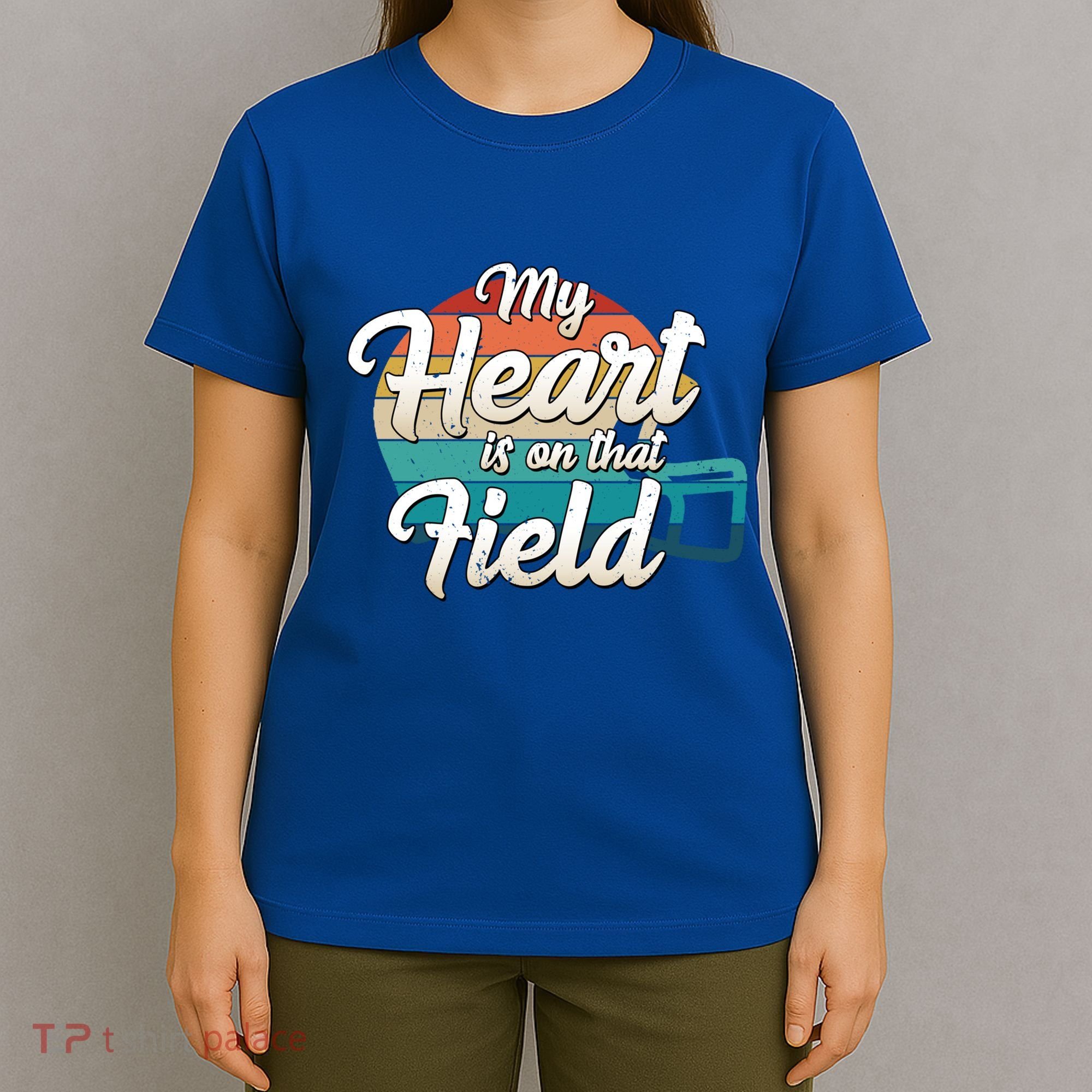 My Heart Is On That Field Retro Football Helmet Mom Dad Meaningful Gift T-Shirt