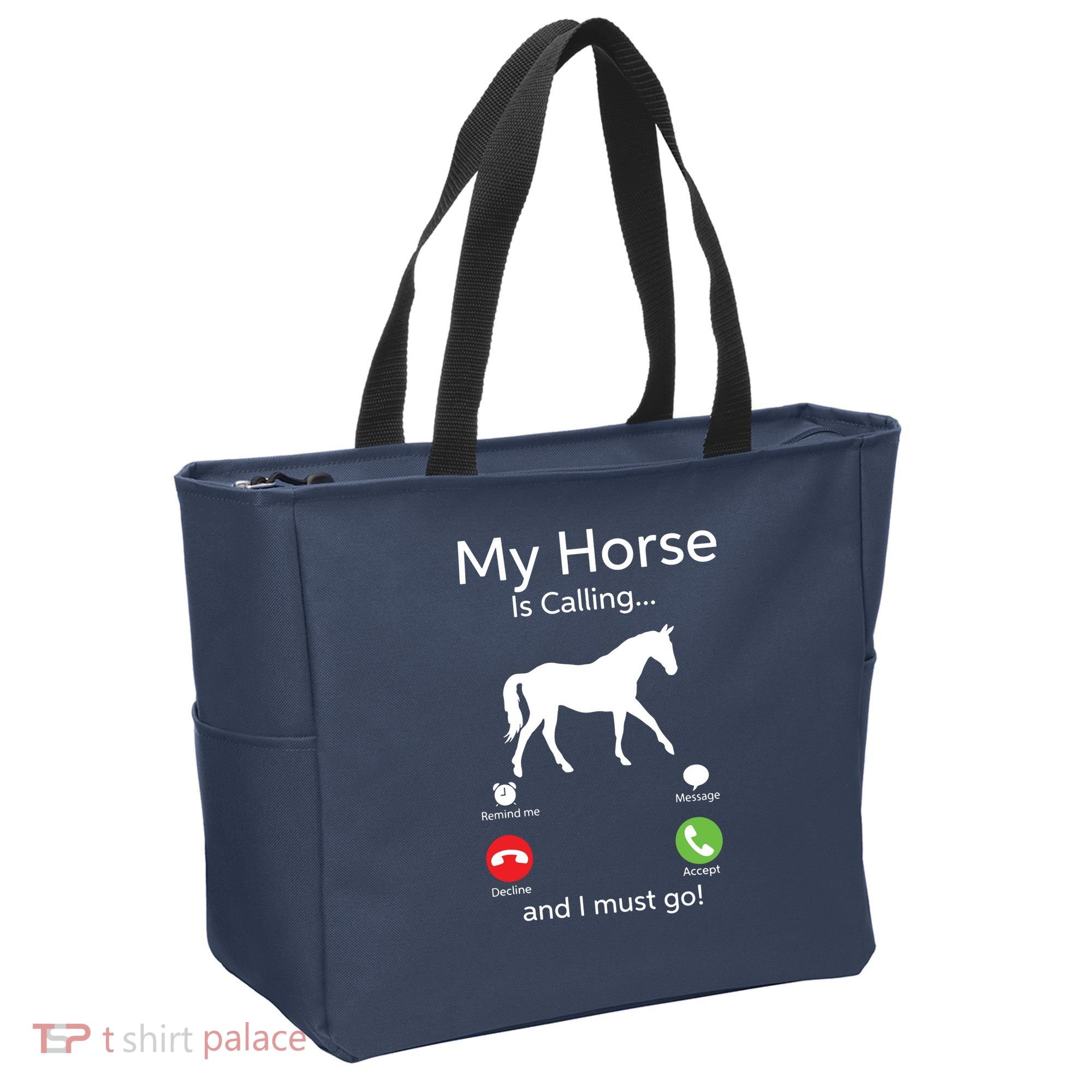 My Horse Is Calling And I Must Go Shirts Apparel Ruffle Tote Bag