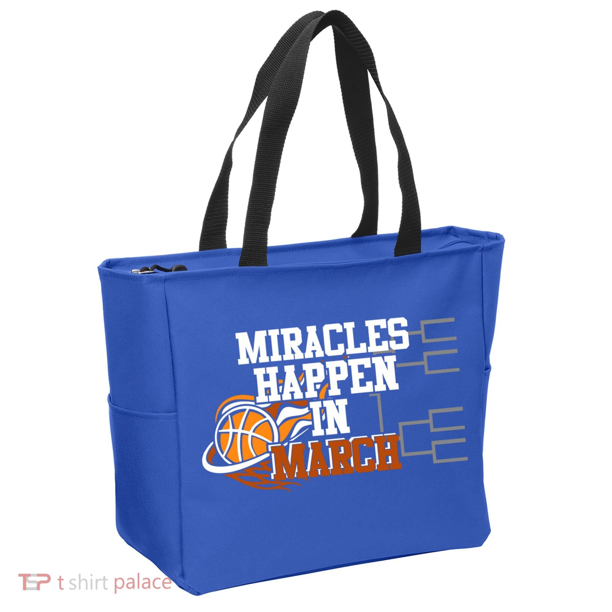 Miracles Happen In March Basketball Madness Brackets Gift Tote Bag
