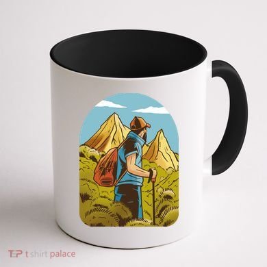Man Hiking In The Mountains Coffee Mug back