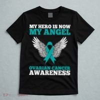 My Hero Is Now My Angel Ovarian Cancer Awareness Teal Ribbon T-Shirt thumb 5