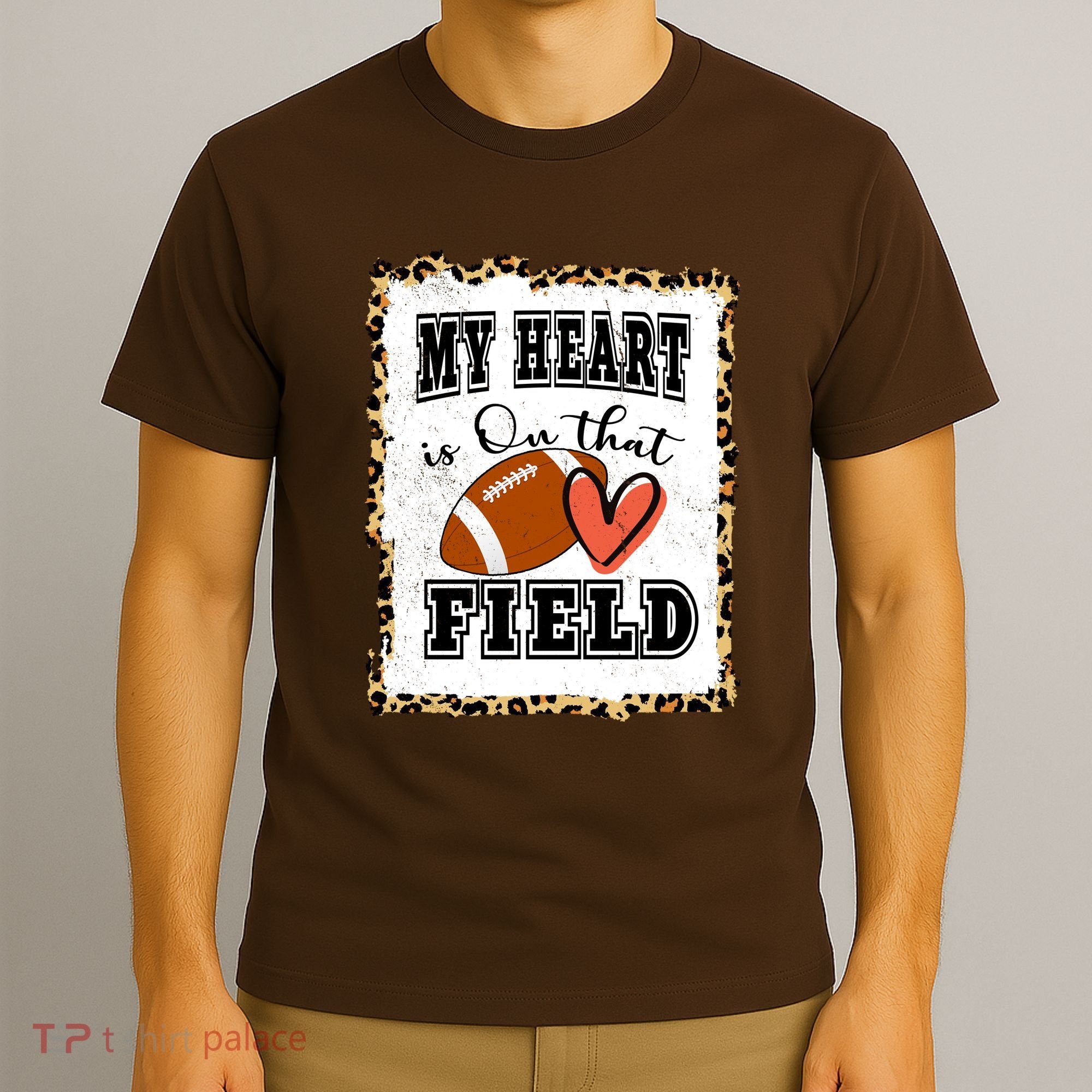 My Heart Is On The Field Cute Leppard Football Mom T-Shirt