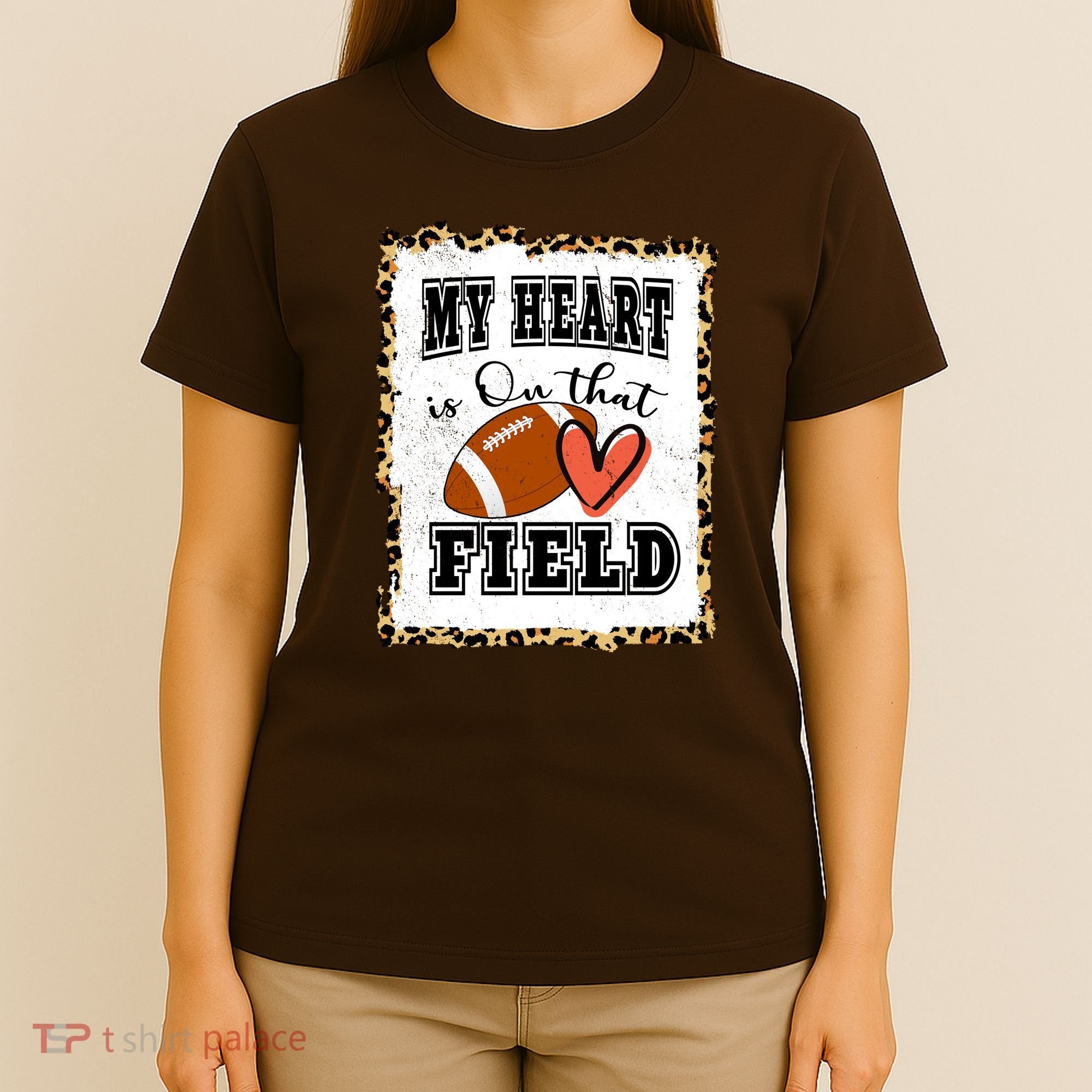 My Heart Is On The Field Cute Leppard Football Mom T-Shirt