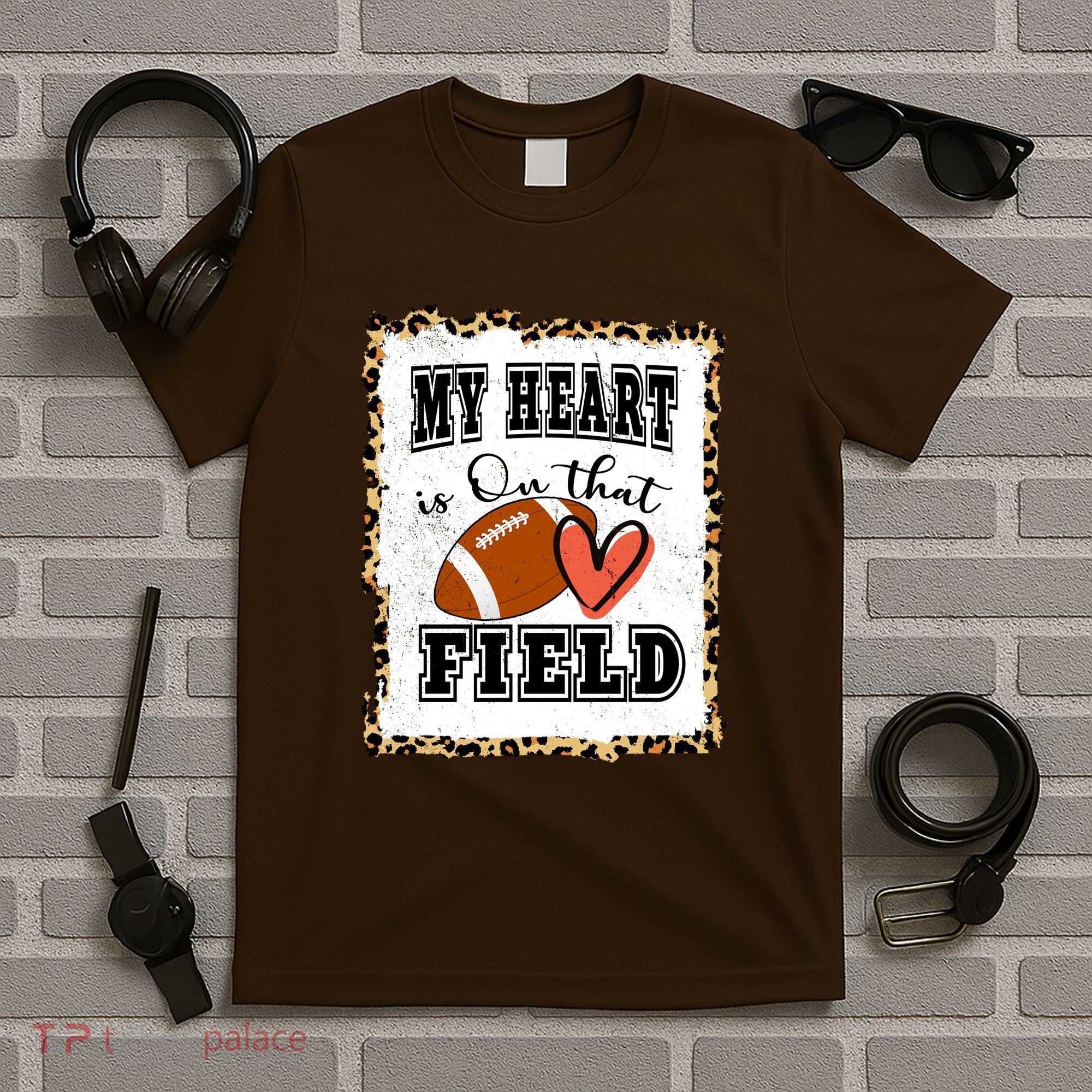My Heart Is On The Field Cute Leppard Football Mom T-Shirt