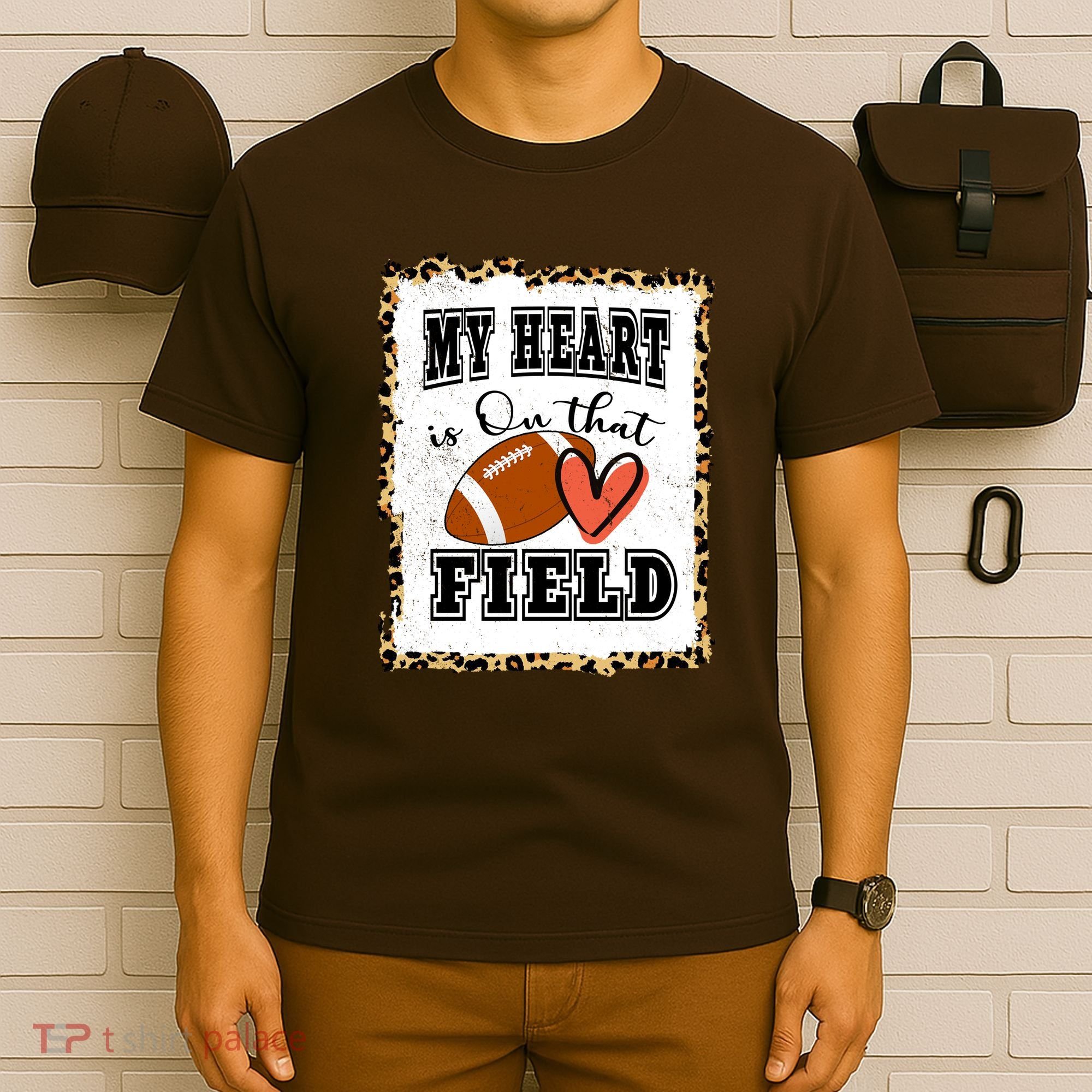 My Heart Is On The Field Cute Leppard Football Mom T-Shirt