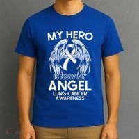 My Hero Is Now My Angel Lung Cancer Awareness Supporter Gift T-Shirt thumb 3