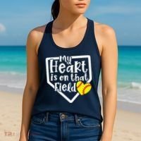 My Heart Is On That Field Softball Mom Cute Funny Women's Tank Top thumb 2