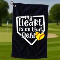 My Heart Is On That Field Softball Mom Cute Funny Golf Towel thumb 1