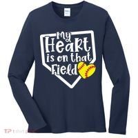 My Heart Is On That Field Softball Mom Cute Funny Women's Long Sleeve Shirt thumb 0