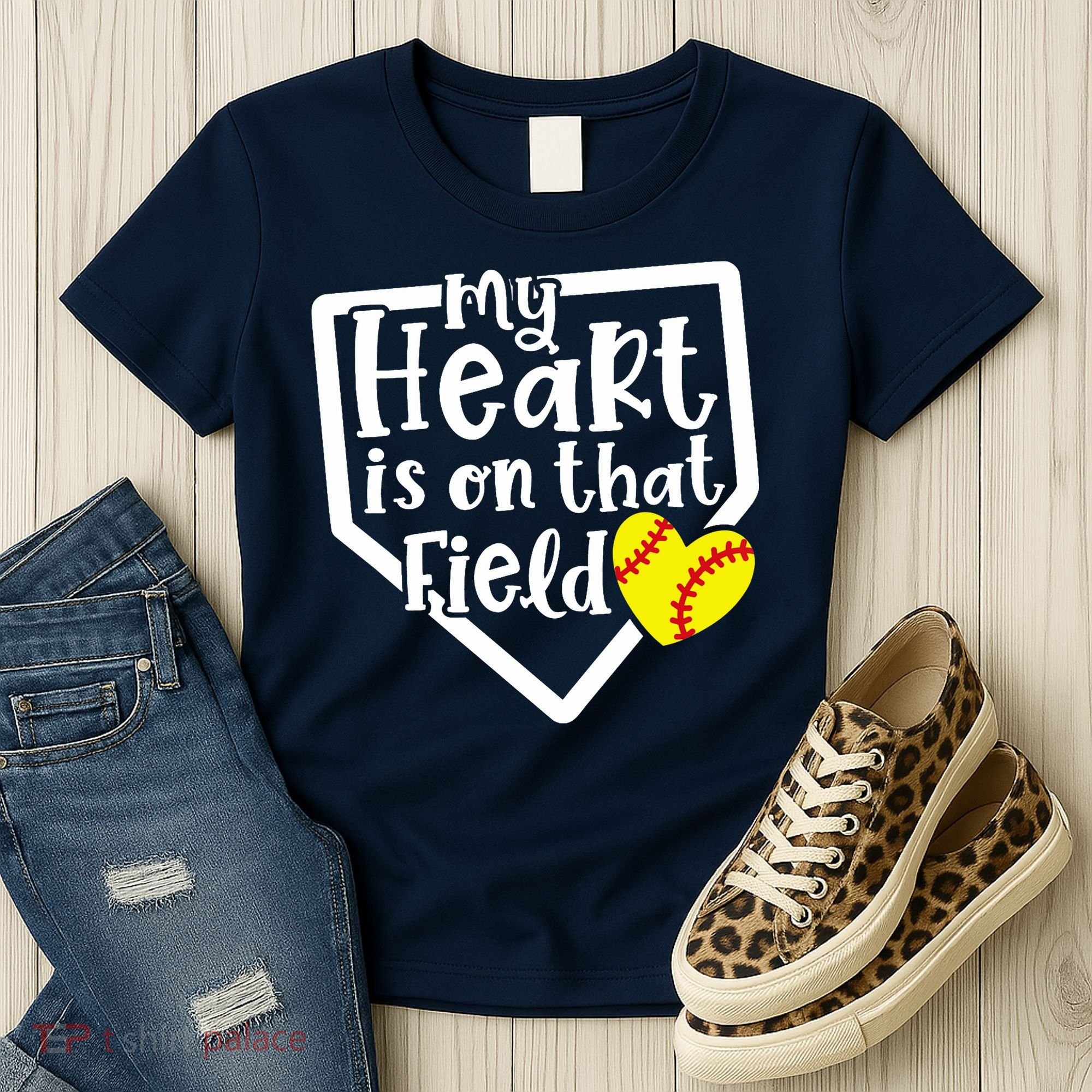 My Heart Is On That Field Softball Mom Cute Funny Women's T-Shirt