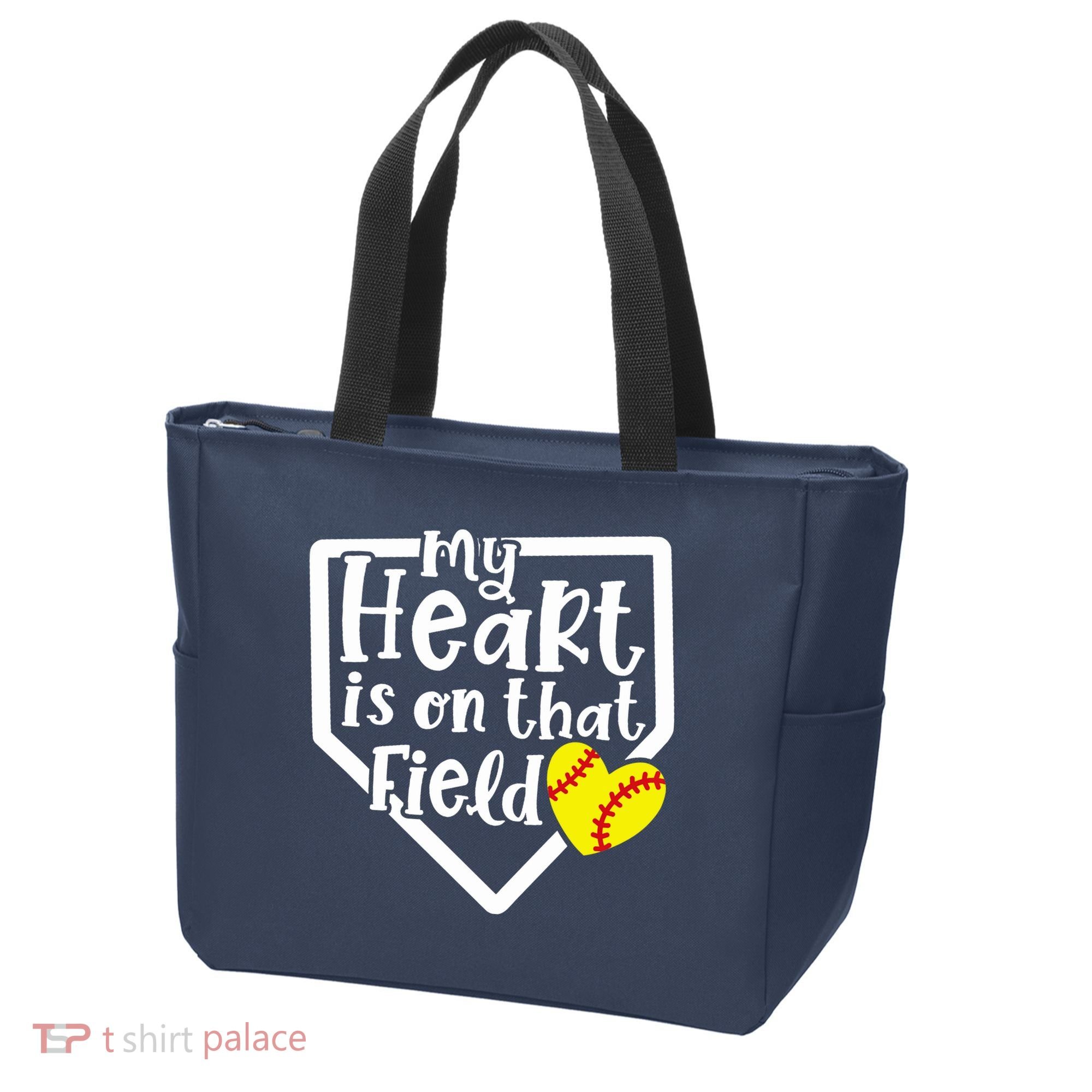 My Heart Is On That Field Softball Mom Cute Funny Tote Bag