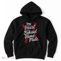 My Heart Is Behind Home Plate Baseball Laces Catcher Cute Hoodie thumb 0