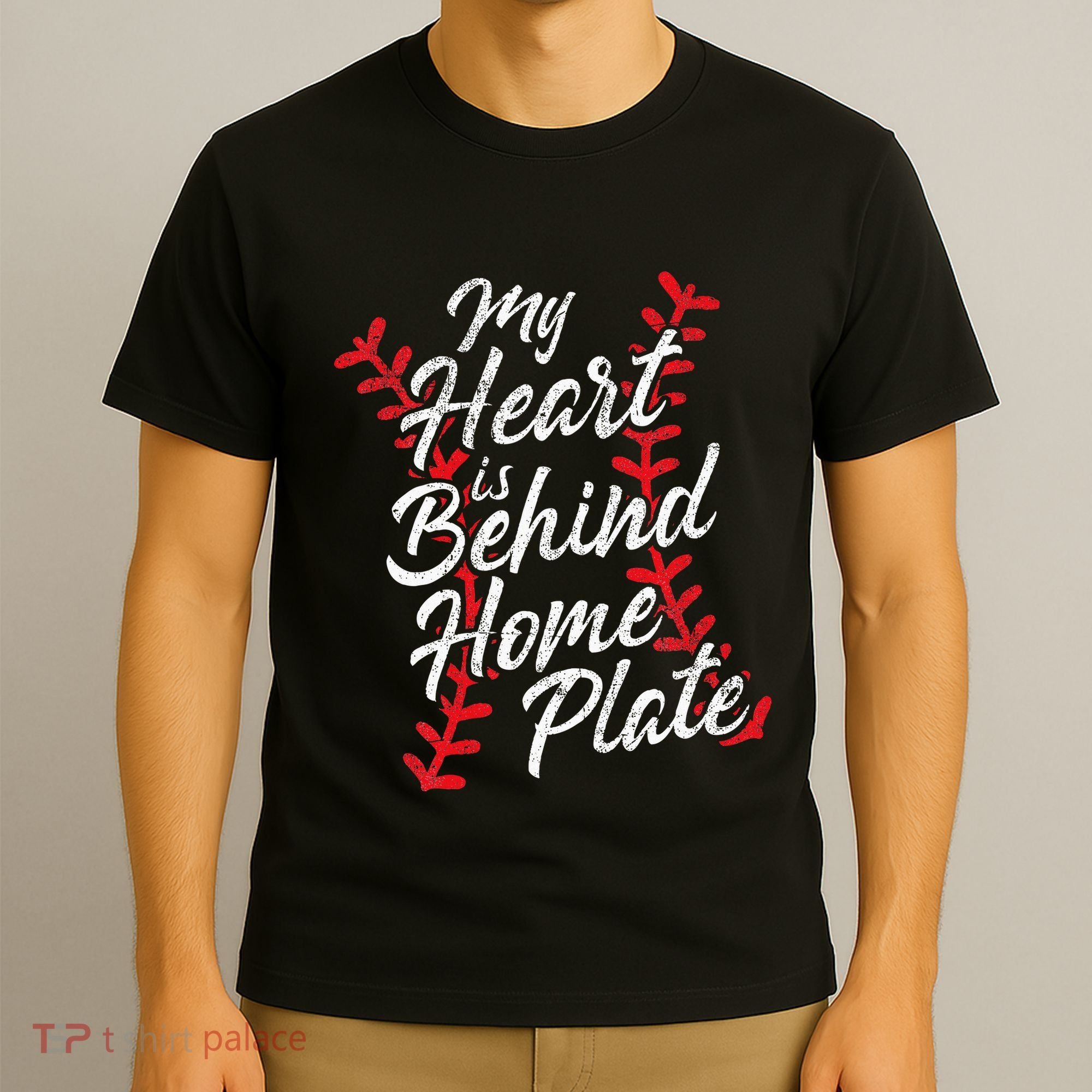 My Heart Is Behind Home Plate Baseball Laces Catcher Cute T-Shirt