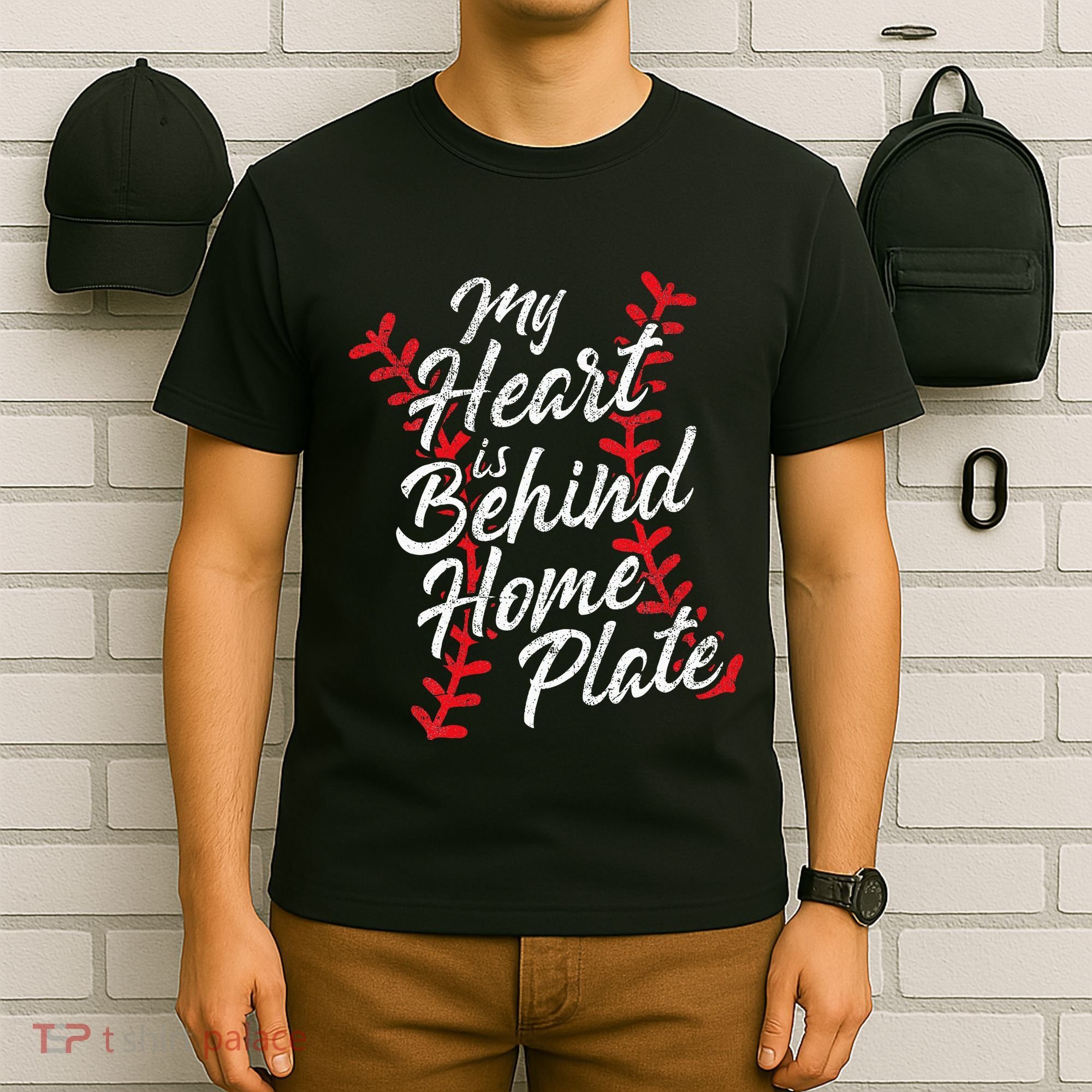 My Heart Is Behind Home Plate Baseball Laces Catcher Cute T-Shirt
