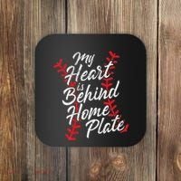 My Heart Is Behind Home Plate Baseball Laces Catcher Cute Coaster thumb 0