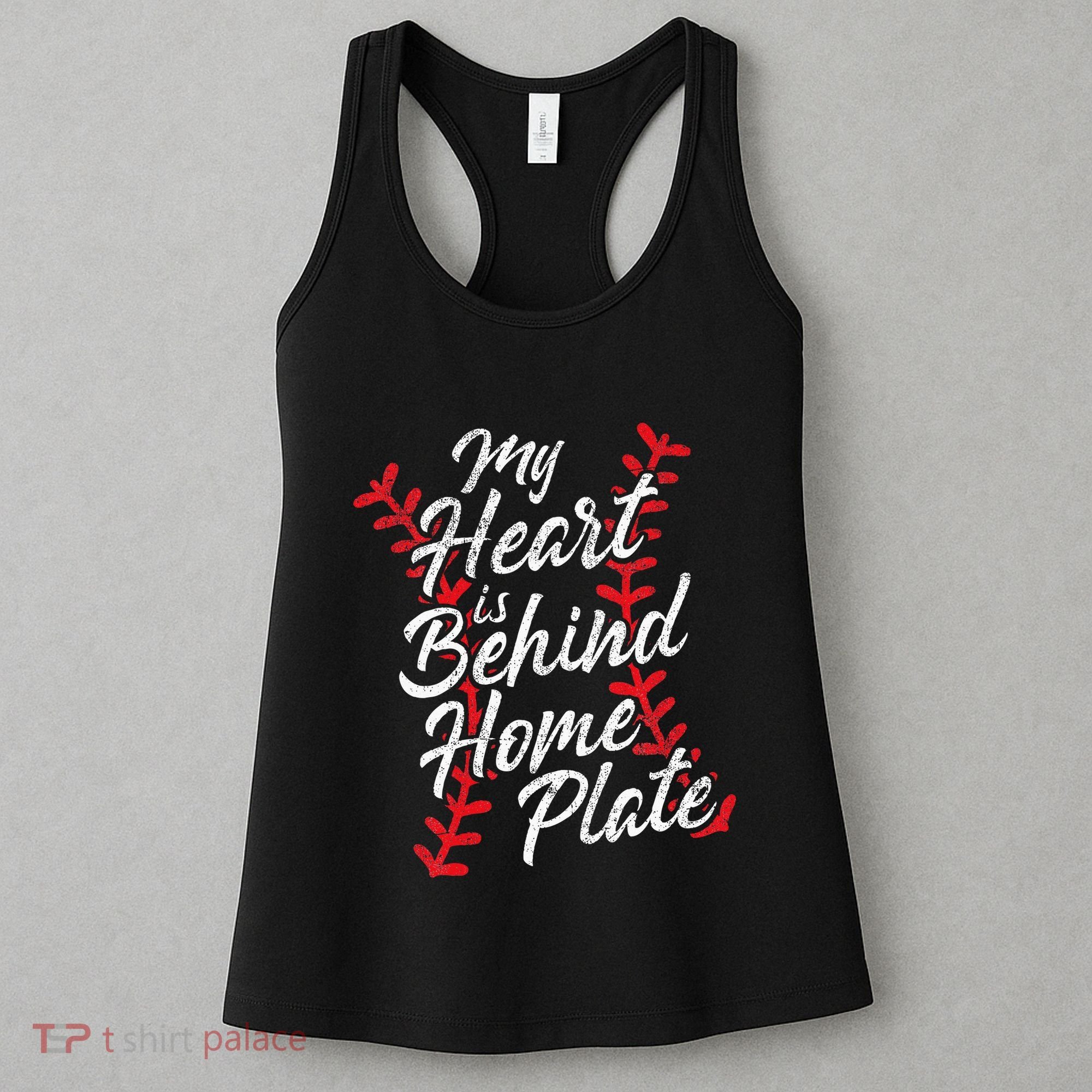 My Heart Is Behind Home Plate Baseball Laces Catcher Cute Women's Tank Top