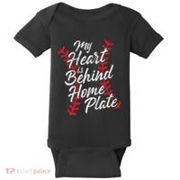 My Heart Is Behind Home Plate Baseball Laces Catcher Cute Baby Bodysuit thumb 0