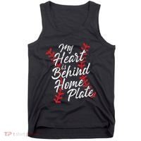 My Heart Is Behind Home Plate Baseball Laces Catcher Cute Tank Top thumb 0
