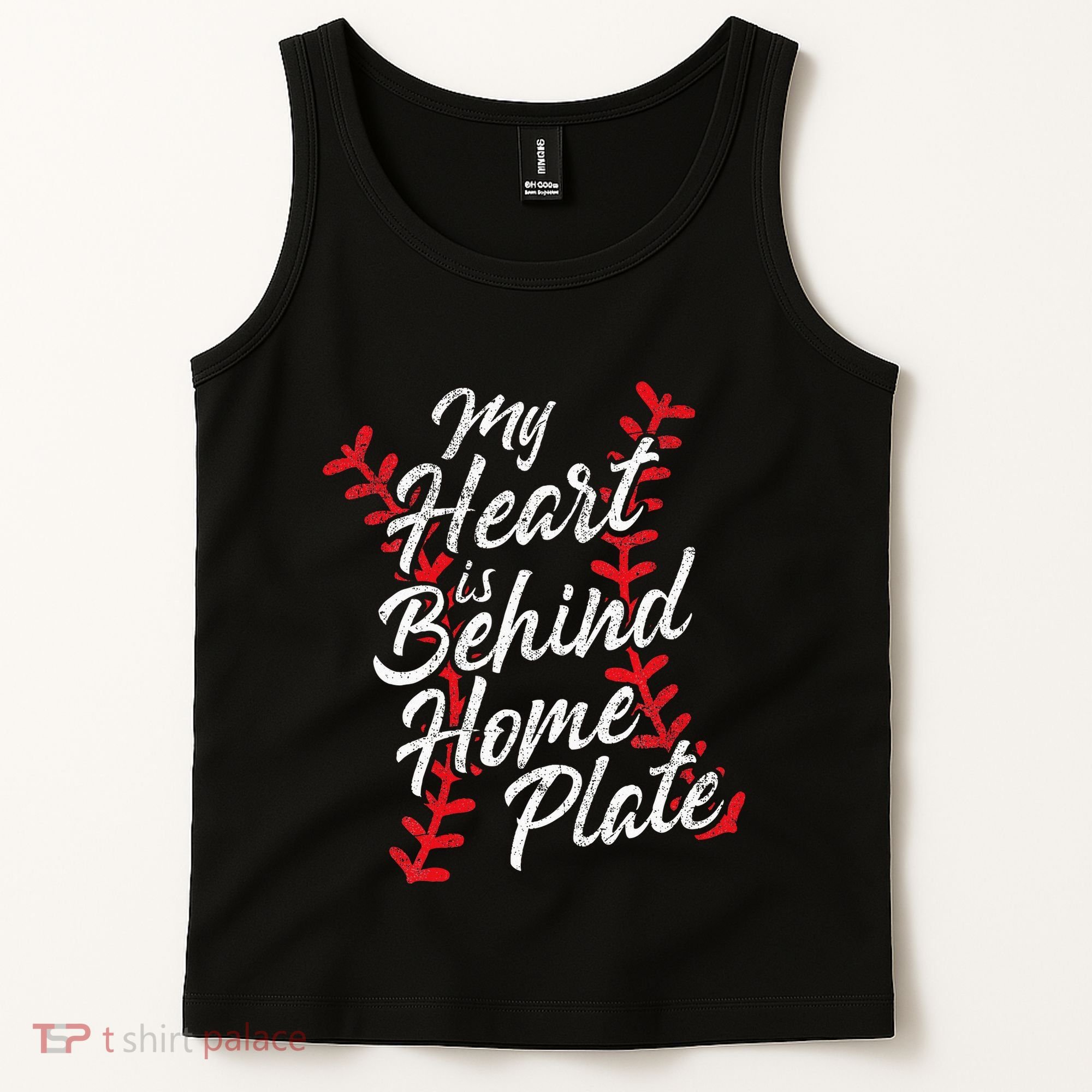 My Heart Is Behind Home Plate Baseball Laces Catcher Cute Tank Top