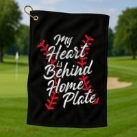 My Heart Is Behind Home Plate Baseball Laces Catcher Cute Golf Towel thumb 1
