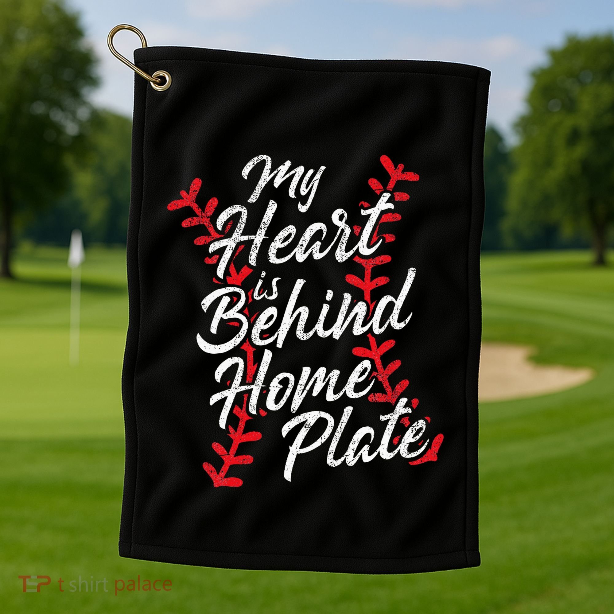 My Heart Is Behind Home Plate Baseball Laces Catcher Cute Golf Towel