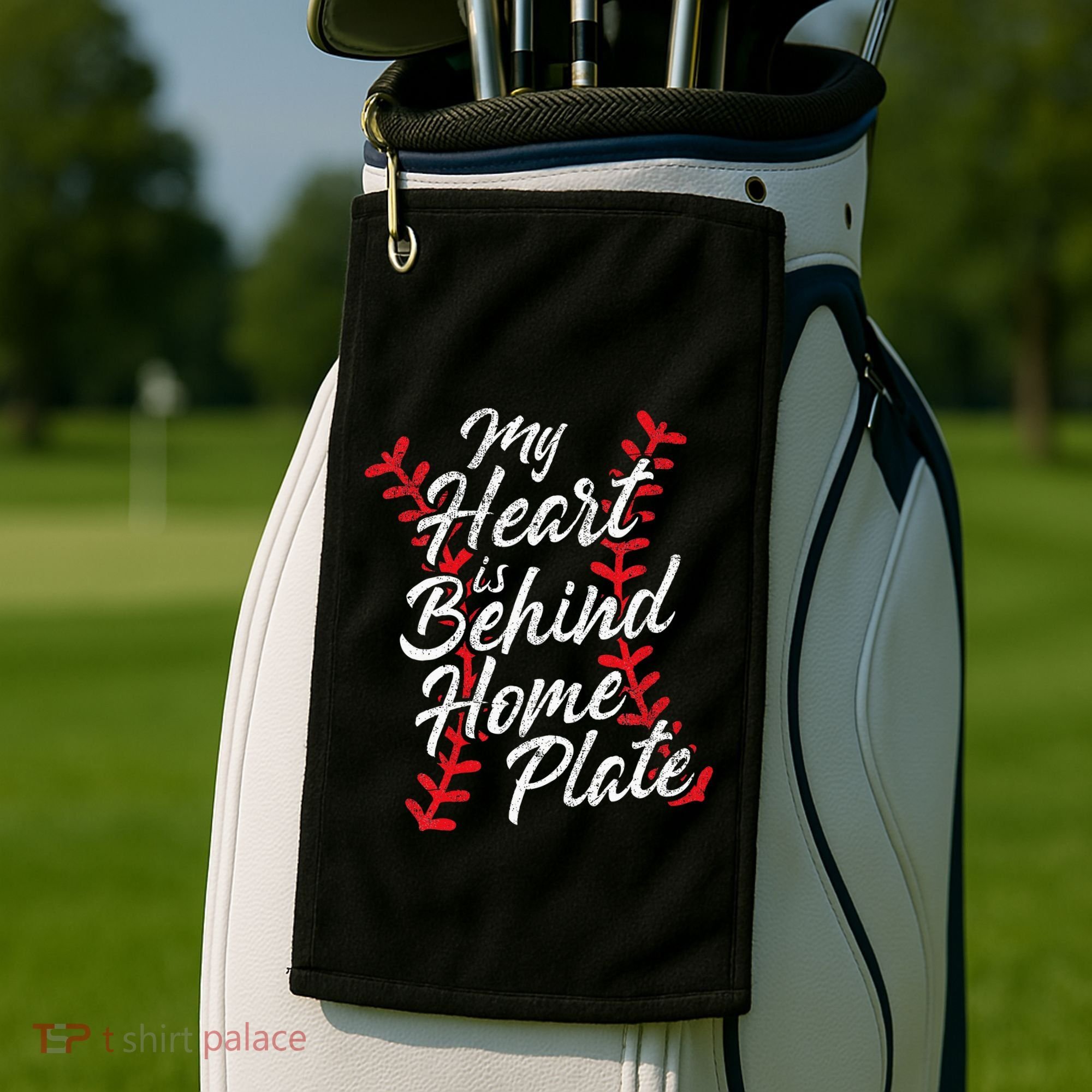 My Heart Is Behind Home Plate Baseball Laces Catcher Cute Golf Towel