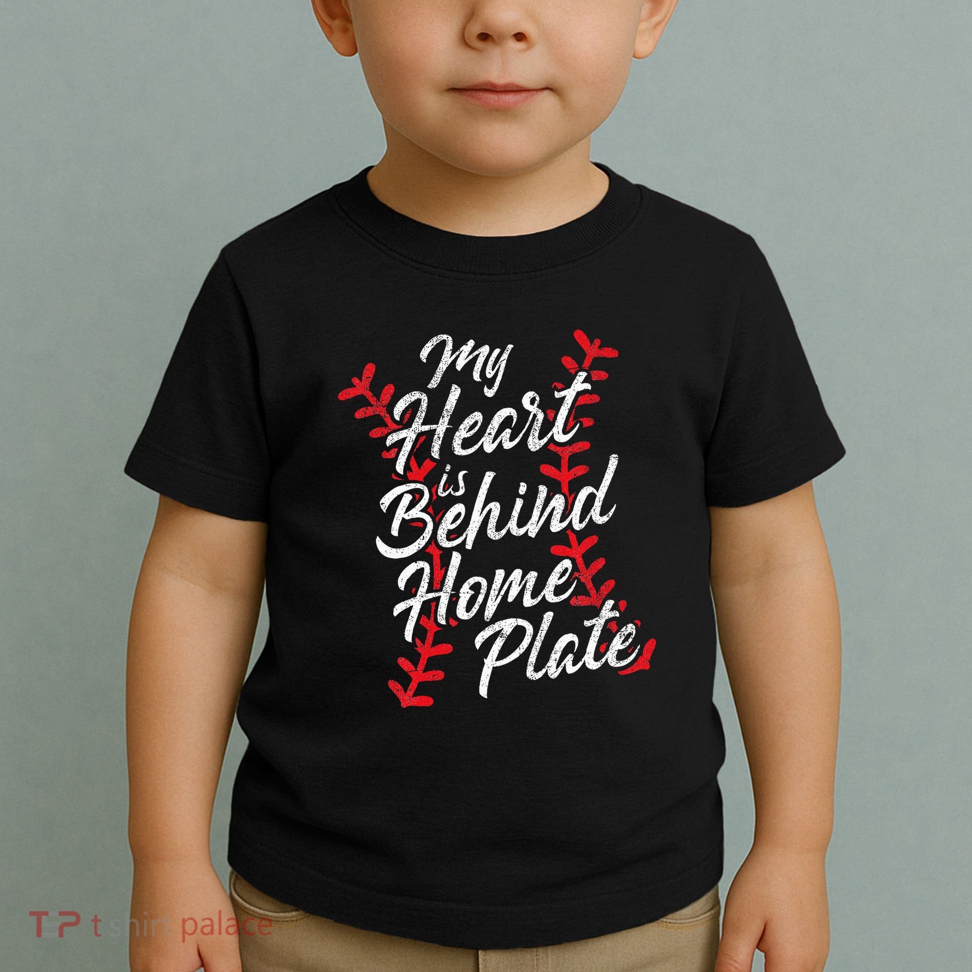 My Heart Is Behind Home Plate Baseball Laces Catcher Cute Toddler T-Shirt