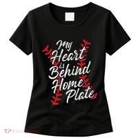 My Heart Is Behind Home Plate Baseball Laces Catcher Cute Women's T-Shirt thumb 0