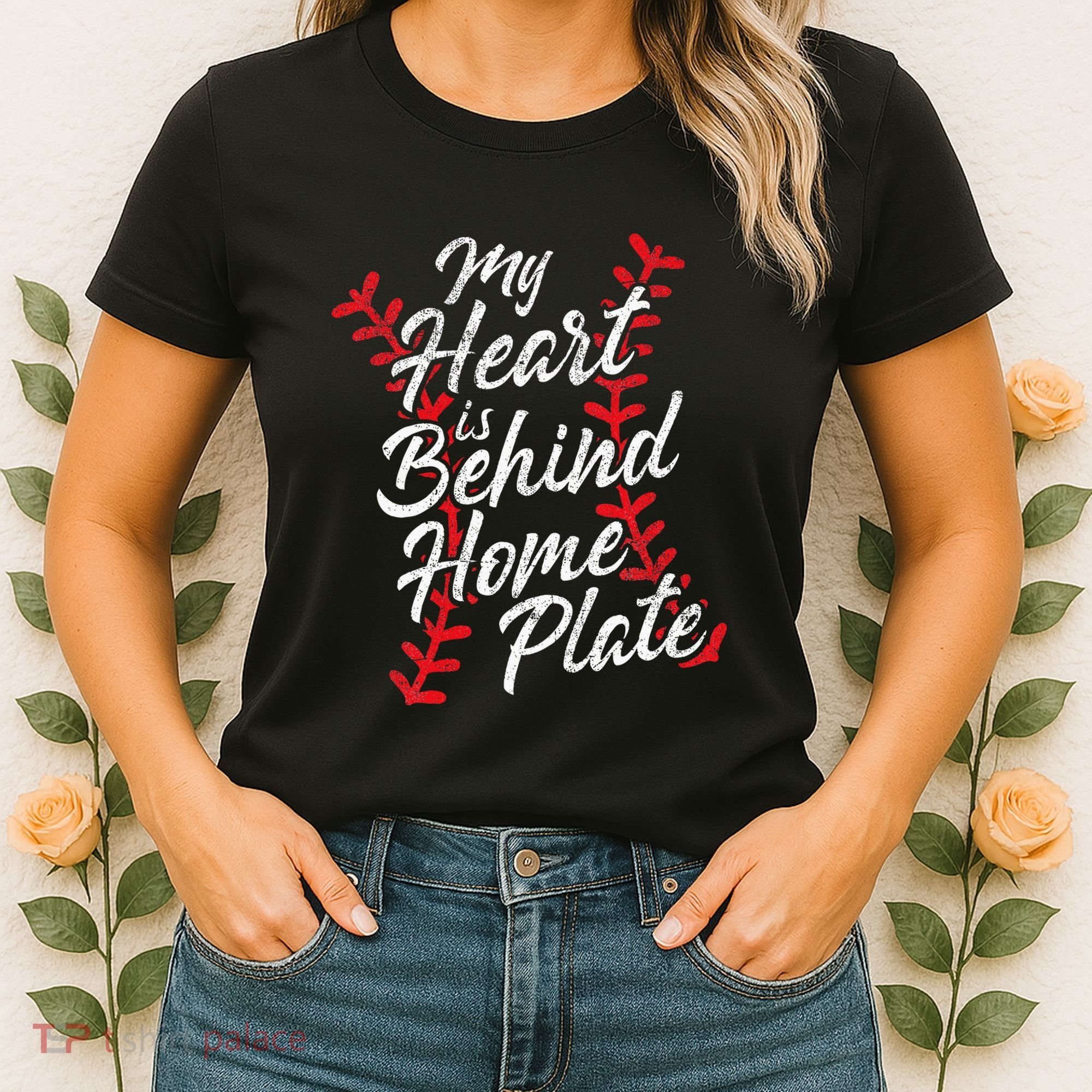 My Heart Is Behind Home Plate Baseball Laces Catcher Cute Women's T-Shirt