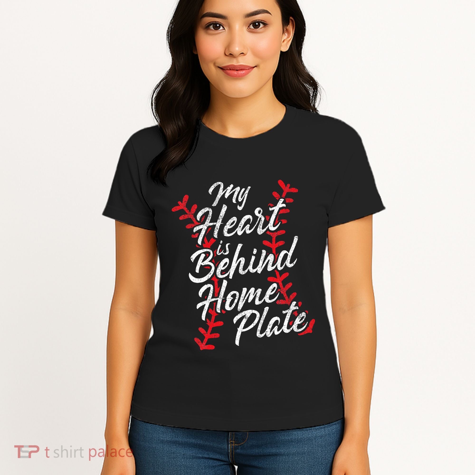 My Heart Is Behind Home Plate Baseball Laces Catcher Cute Women's T-Shirt