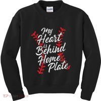 My Heart Is Behind Home Plate Baseball Laces Catcher Cute Kids Sweatshirt thumb 0