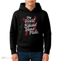 My Heart Is Behind Home Plate Baseball Laces Catcher Cute Kids Hoodie thumb 4