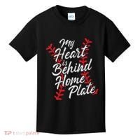 My Heart Is Behind Home Plate Baseball Laces Catcher Cute Kids T-Shirt thumb 0