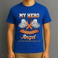 My Hero Is Now My Angel Multiple Sclerosis Clouds Glial Scar Gift T-Shirt thumb 3